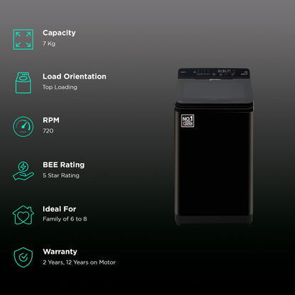 Panasonic 7 kg 5 Star Wi-Fi Fully Automatic Top Load Washing Machine (NA-F70V11PRB, Weather Alert & Recommendation, Jet Black)