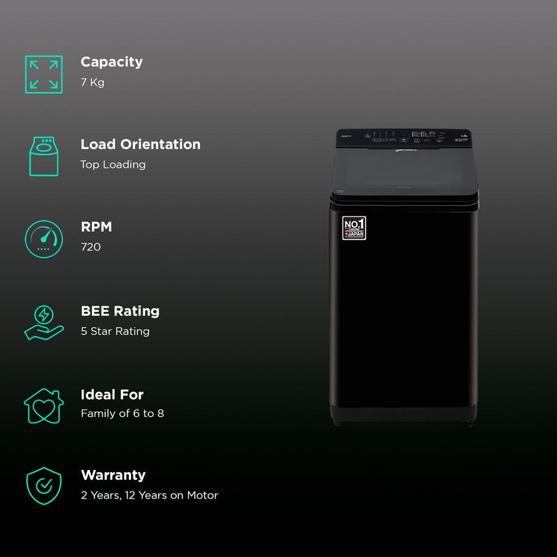 Panasonic 7 kg 5 Star Wi-Fi Fully Automatic Top Load Washing Machine (NA-F70V11PRB, Weather Alert & Recommendation, Jet Black)