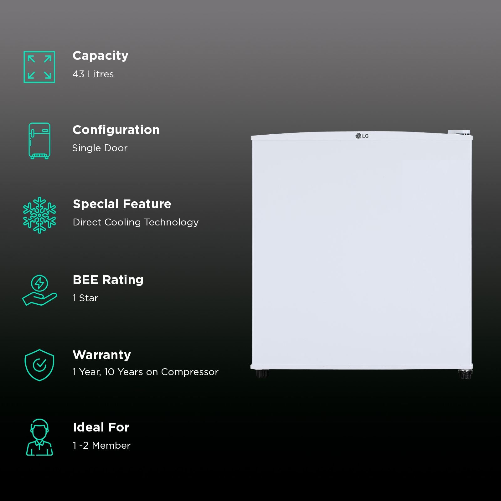 LG 43 Litres 1 Star Direct Cool Single Door Refrigerator with Door Basket (GL-M051SWB, White)