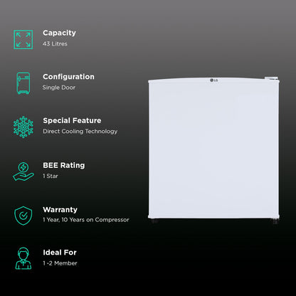 LG 43 Litres 1 Star Direct Cool Single Door Refrigerator with Door Basket (GL-M051SWB, White)