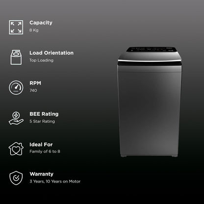 Whirlpool 8 kg 5 Star Fully Automatic Top Load Washing Machine (360° Bloomwash Pro, 31670, Catalytic Soak, Graphite)