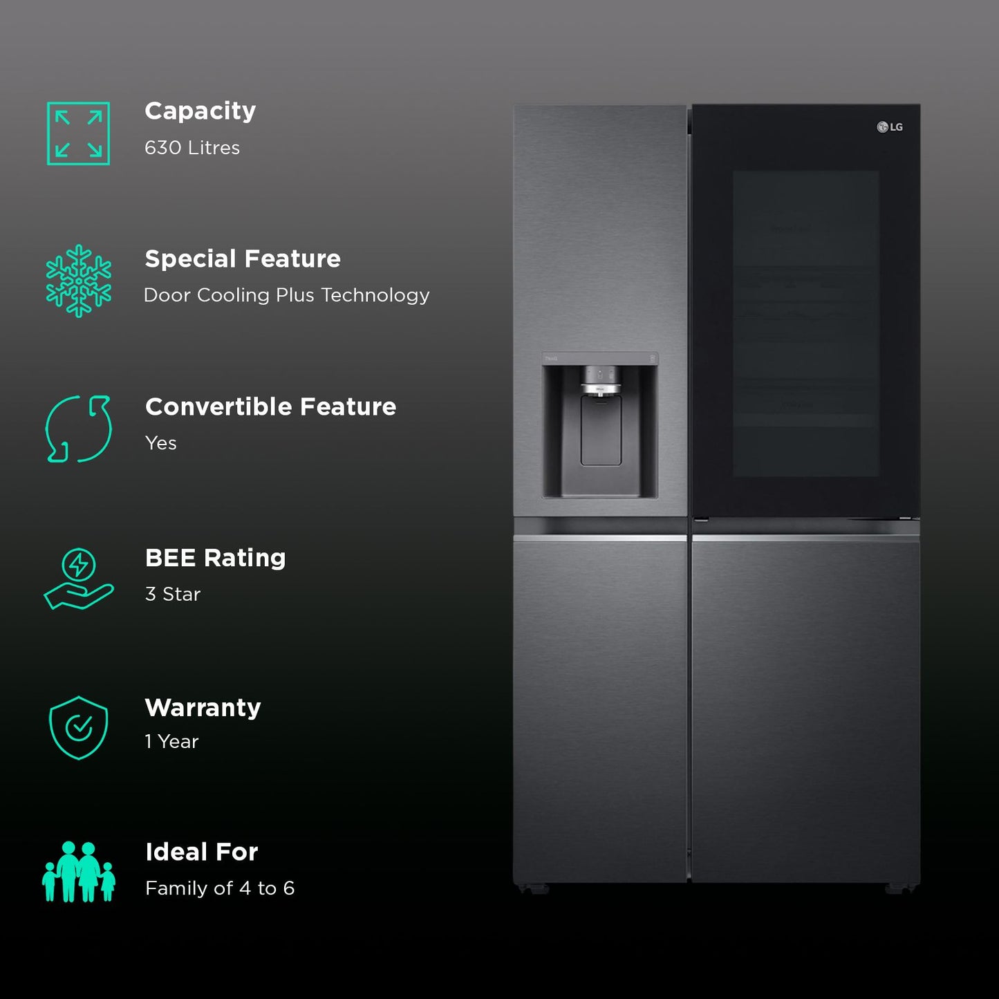 LG 630 Litres 3 Star Frost Free Side by Side Door Smart Wifi Enabled Refrigerator with Multi Air Flow (GL-X257AMC3, Matt Black)