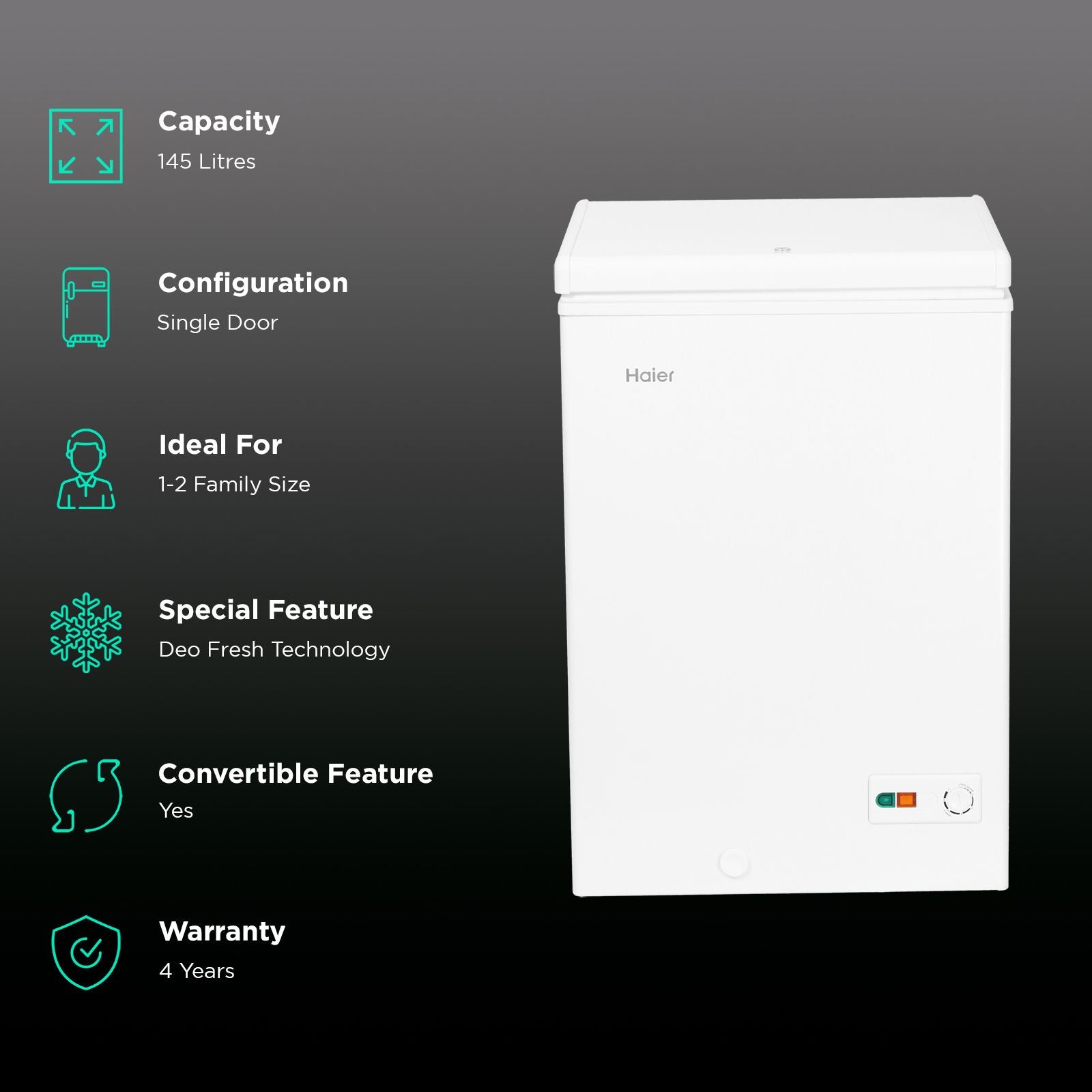 Haier Winner 145 Litres 5 Star Single Door Deep Freezer (Stabilizer Free Operation, HCF-145SM5, White)