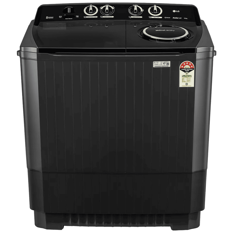 LG 11.5 kg 5 Star Semi Automatic Washing Machine with Wind Jet Dry Technology (P115ASLAZ, Full Black)