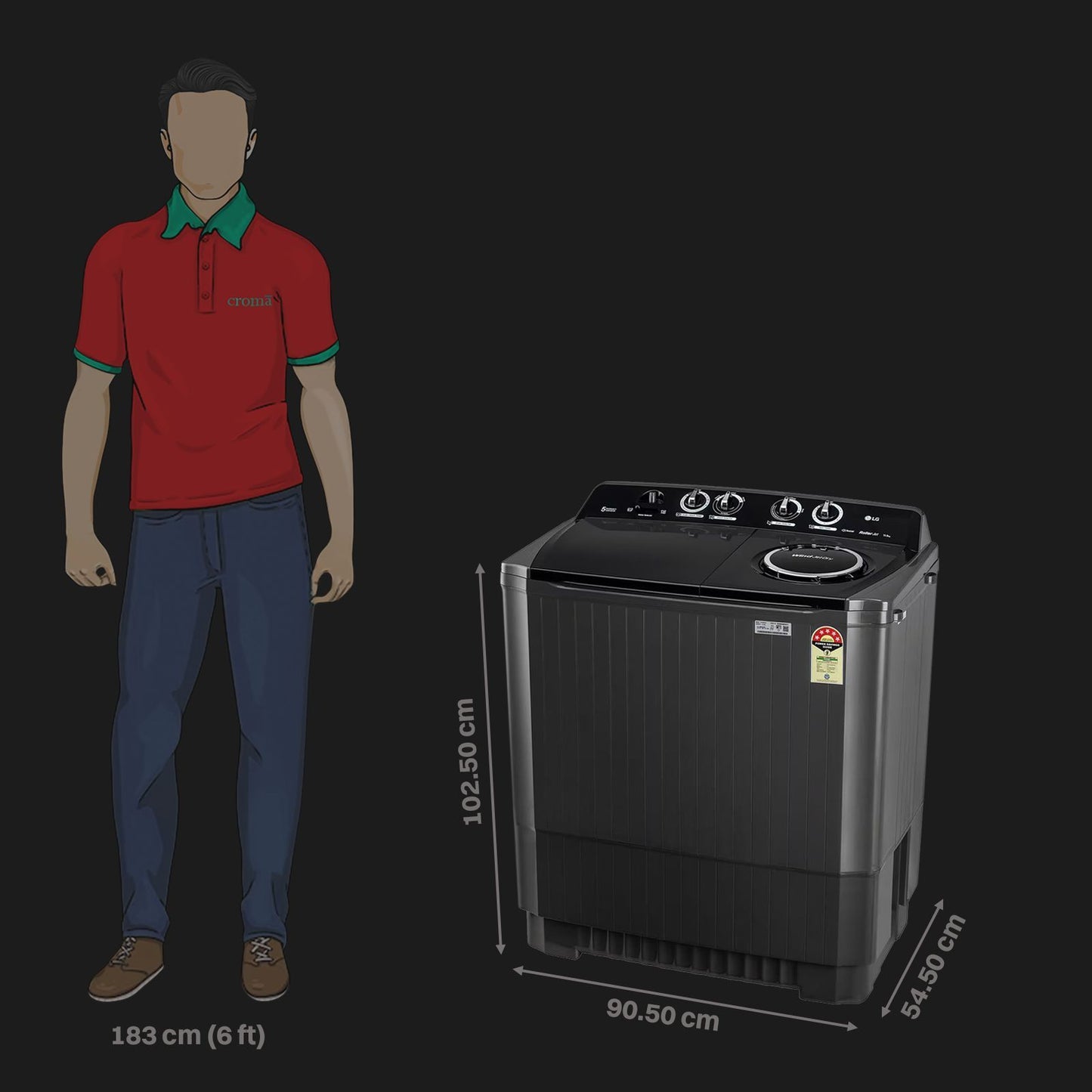 LG 11.5 kg 5 Star Semi Automatic Washing Machine with Wind Jet Dry Technology (P115ASLAZ, Full Black)