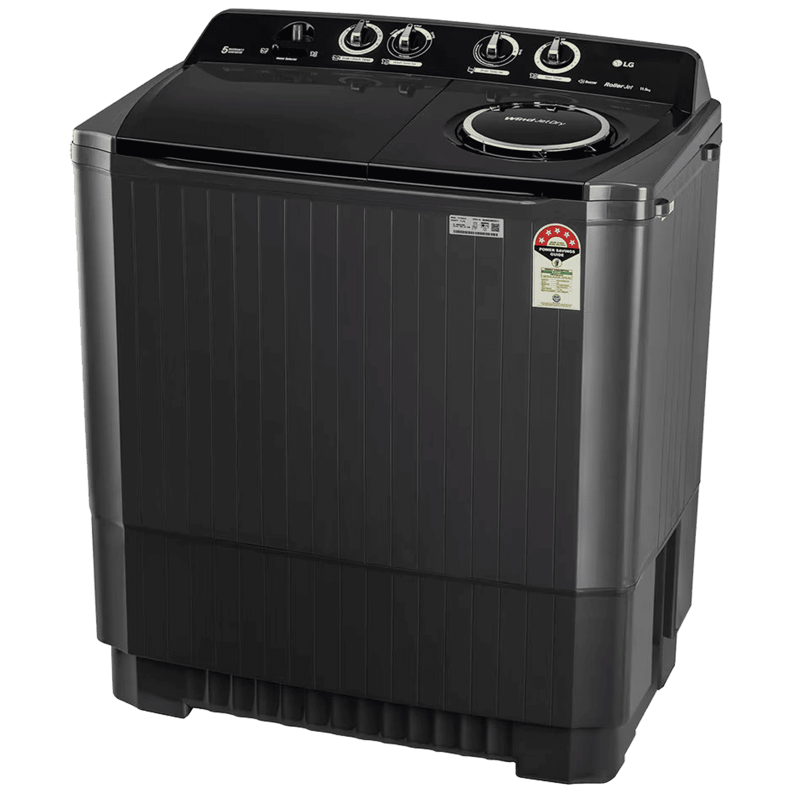 LG 11.5 kg 5 Star Semi Automatic Washing Machine with Wind Jet Dry Technology (P115ASLAZ, Full Black)