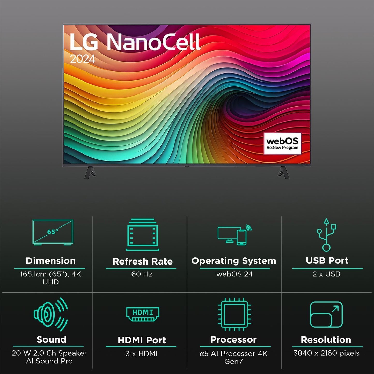 LG NANO80 Nano Cell 165.1 cm (65 inch) 4K Ultra HD Smart WebOS TV with AI Customization (2025 model)