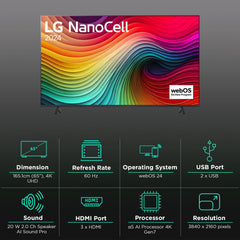 LG NANO80 Nano Cell 165.1 cm (65 inch) 4K Ultra HD Smart WebOS TV with AI Customization (2025 model)
