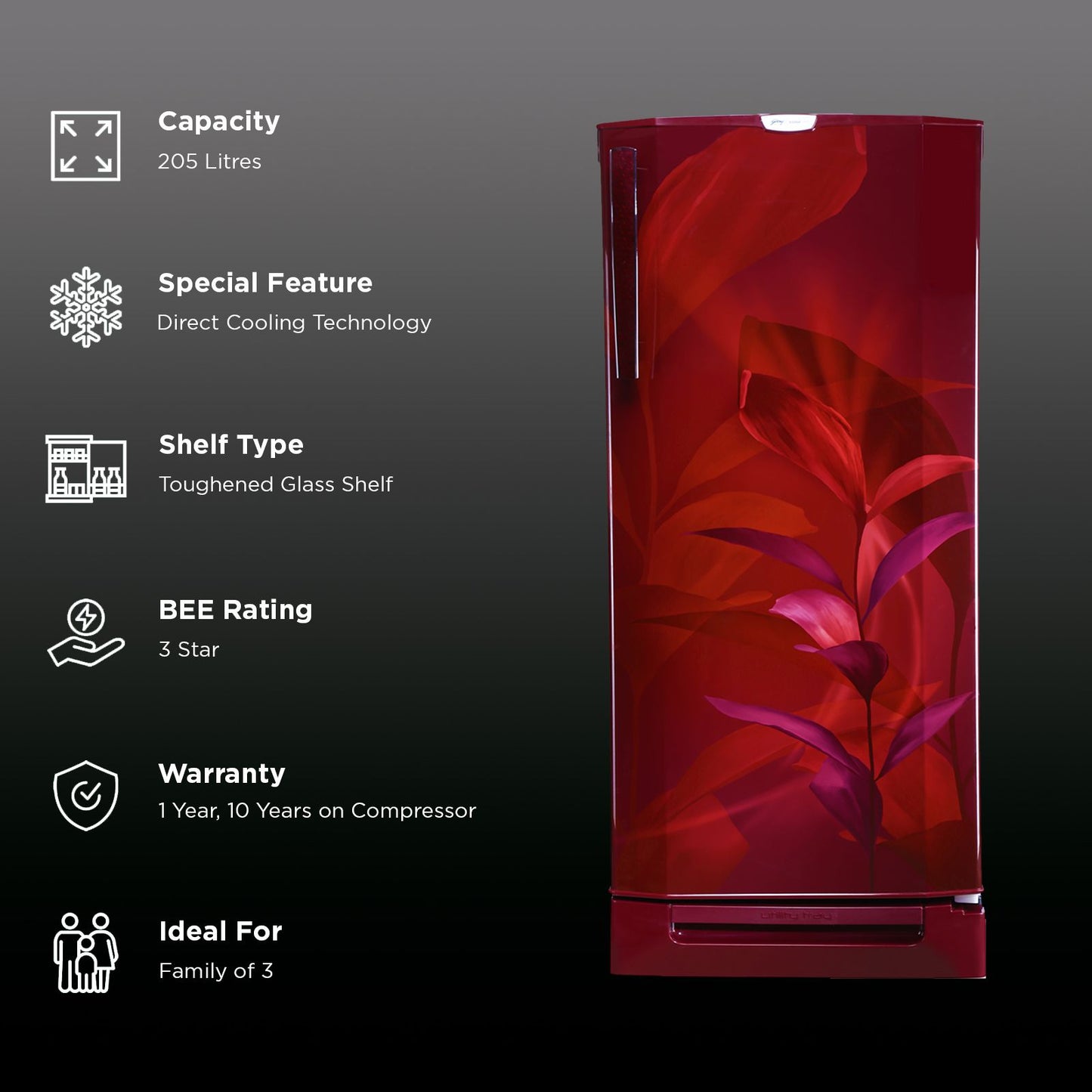 Godrej Edge Pro 205 Litres 3 Star Direct Cool Single Door Refrigerator with Advanced Capillary Technology (RD EDGEPRO 230C TAF, Marine Wine)