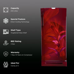 Godrej Edge Pro 205 Litres 3 Star Direct Cool Single Door Refrigerator with Advanced Capillary Technology (RD EDGEPRO 230C TAF, Marine Wine)