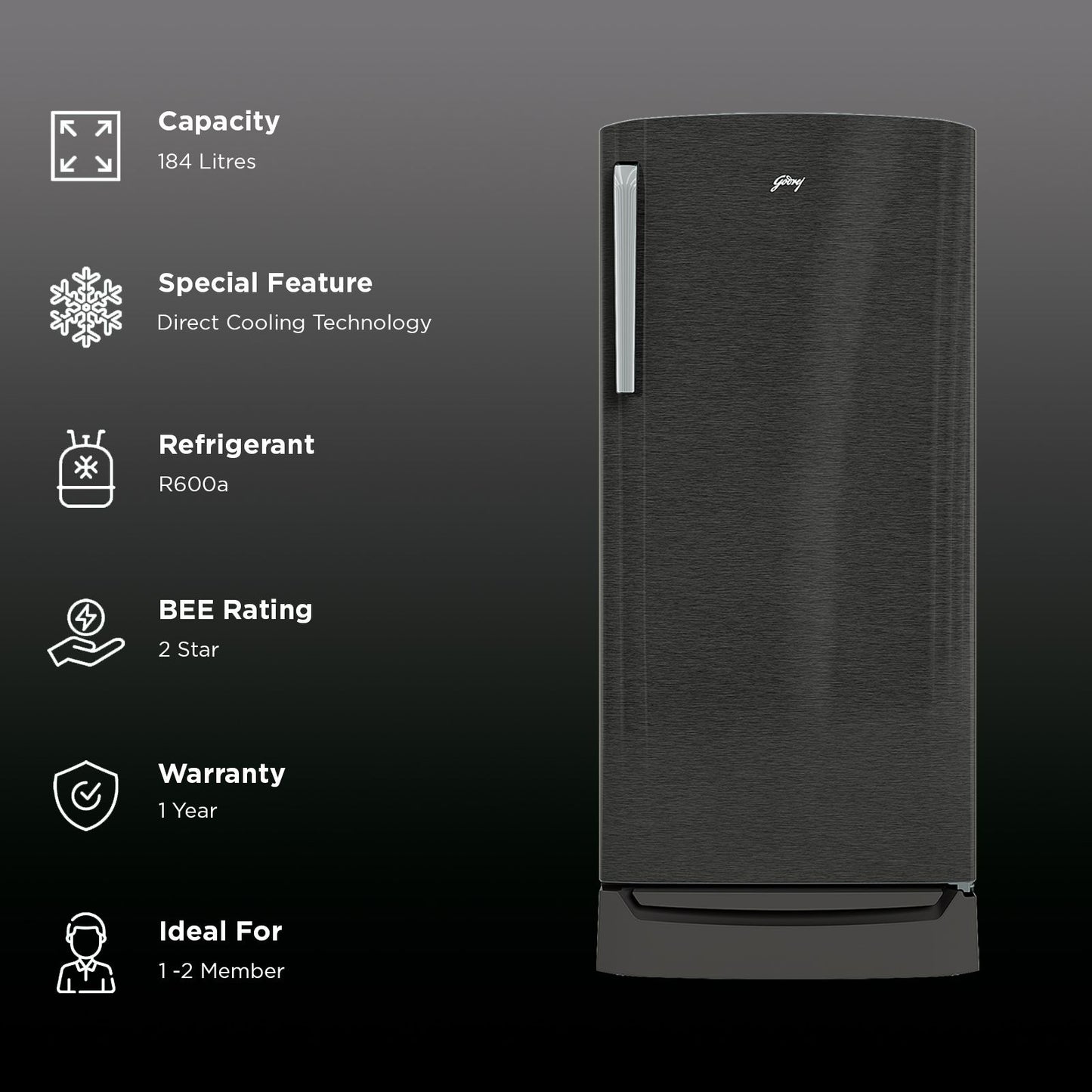 Godrej Edge Marvel 184 Litres 2 Star Direct Cool Single Door Refrigerator with Advanced Capillary Technology (RD EMARVEL 207B TDF, Fossil Steel)