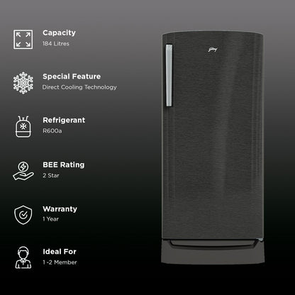 Godrej Edge Marvel 184 Litres 2 Star Direct Cool Single Door Refrigerator with Advanced Capillary Technology (RD EMARVEL 207B TDF, Fossil Steel)