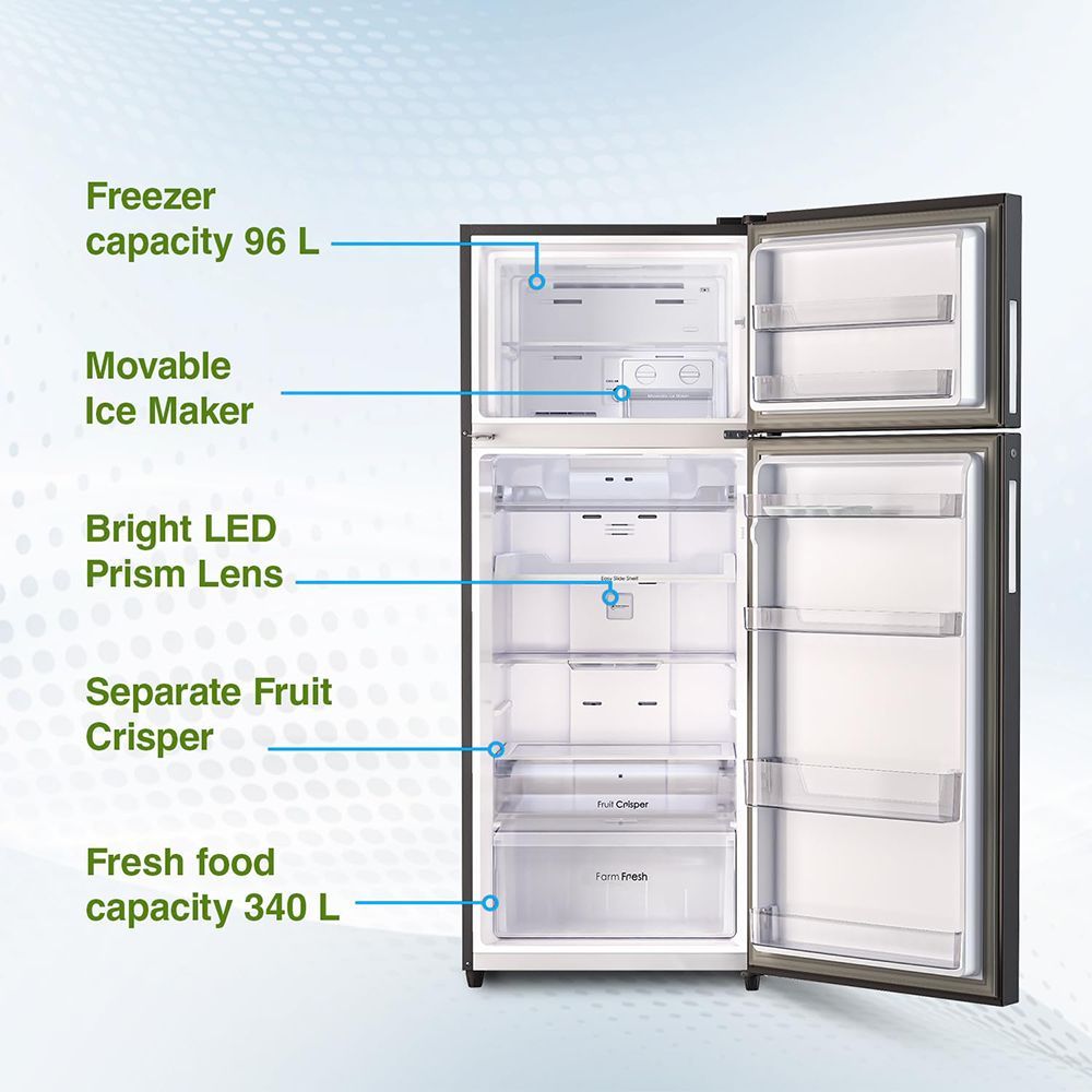 Godrej Eon Regalis 436 Litres 2 Star Frost Free Double Door Refrigerator with Nano Shield Technology (RT EONREGALIS 477B RCI MT BK, Matte Black)