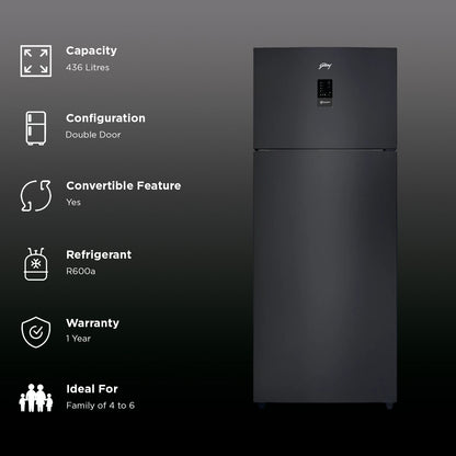 Godrej Eon Regalis 436 Litres 2 Star Frost Free Double Door Refrigerator with Nano Shield Technology (RT EONREGALIS 477B RCI MT BK, Matte Black)