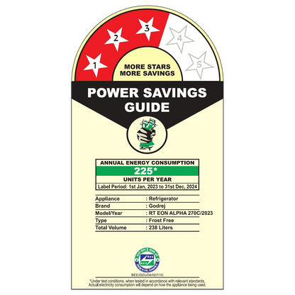 Godrej Eon Alpha 238 Litres 3 Star Frost Free Double Door Refrigerator with Advanced Inverter Technology (RT EON ALPHA 270C RI ST GL, Steel Glow)