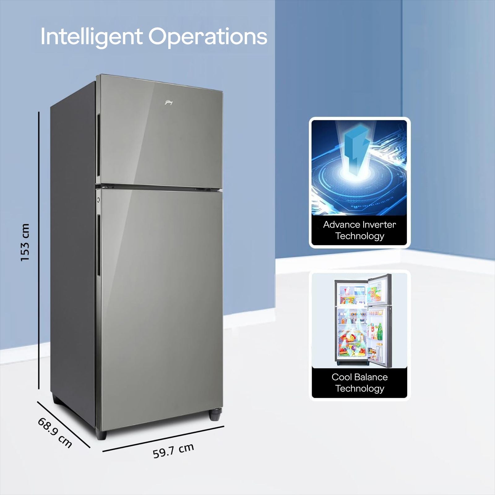 Godrej Eon Alpha 238 Litres 3 Star Frost Free Double Door Refrigerator with Advanced Inverter Technology (RT EON ALPHA 270C RI ST GL, Steel Glow)