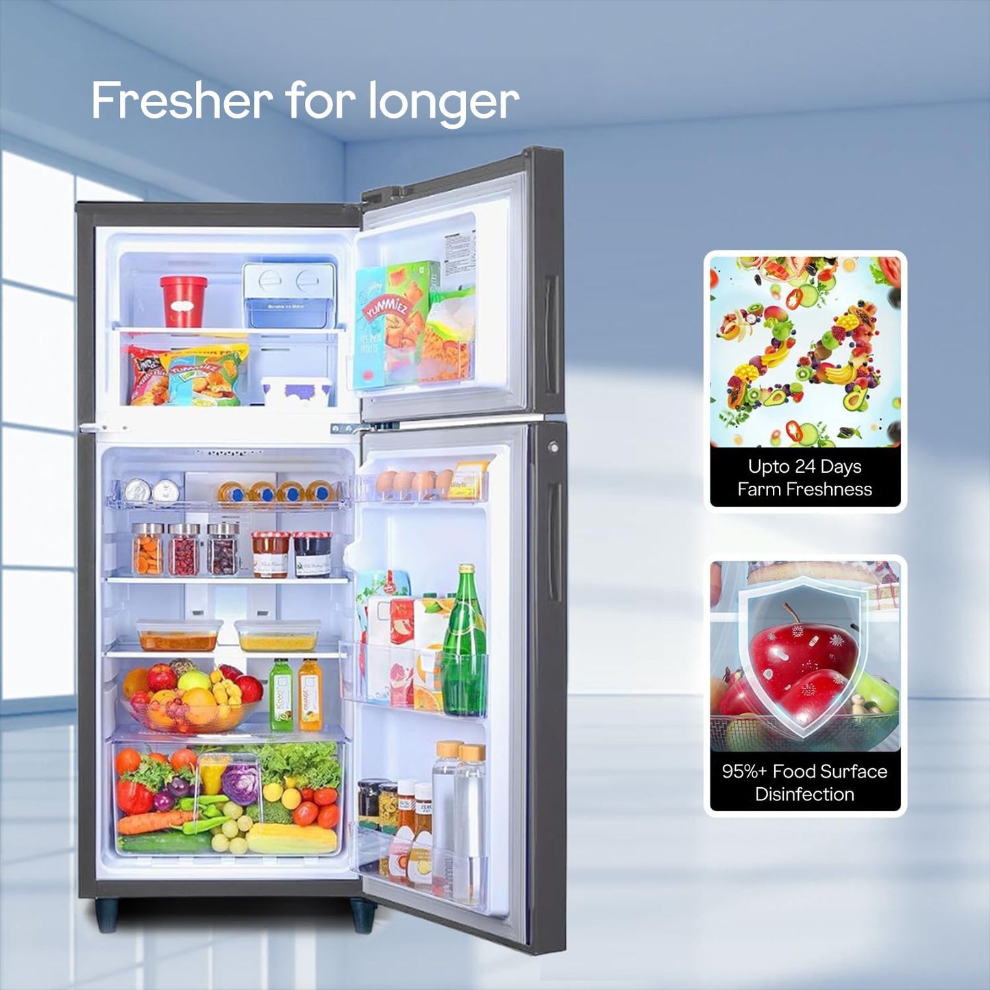 Godrej Eon Alpha 238 Litres 3 Star Frost Free Double Door Refrigerator with Advanced Inverter Technology (RT EON ALPHA 270C RI ST GL, Steel Glow)