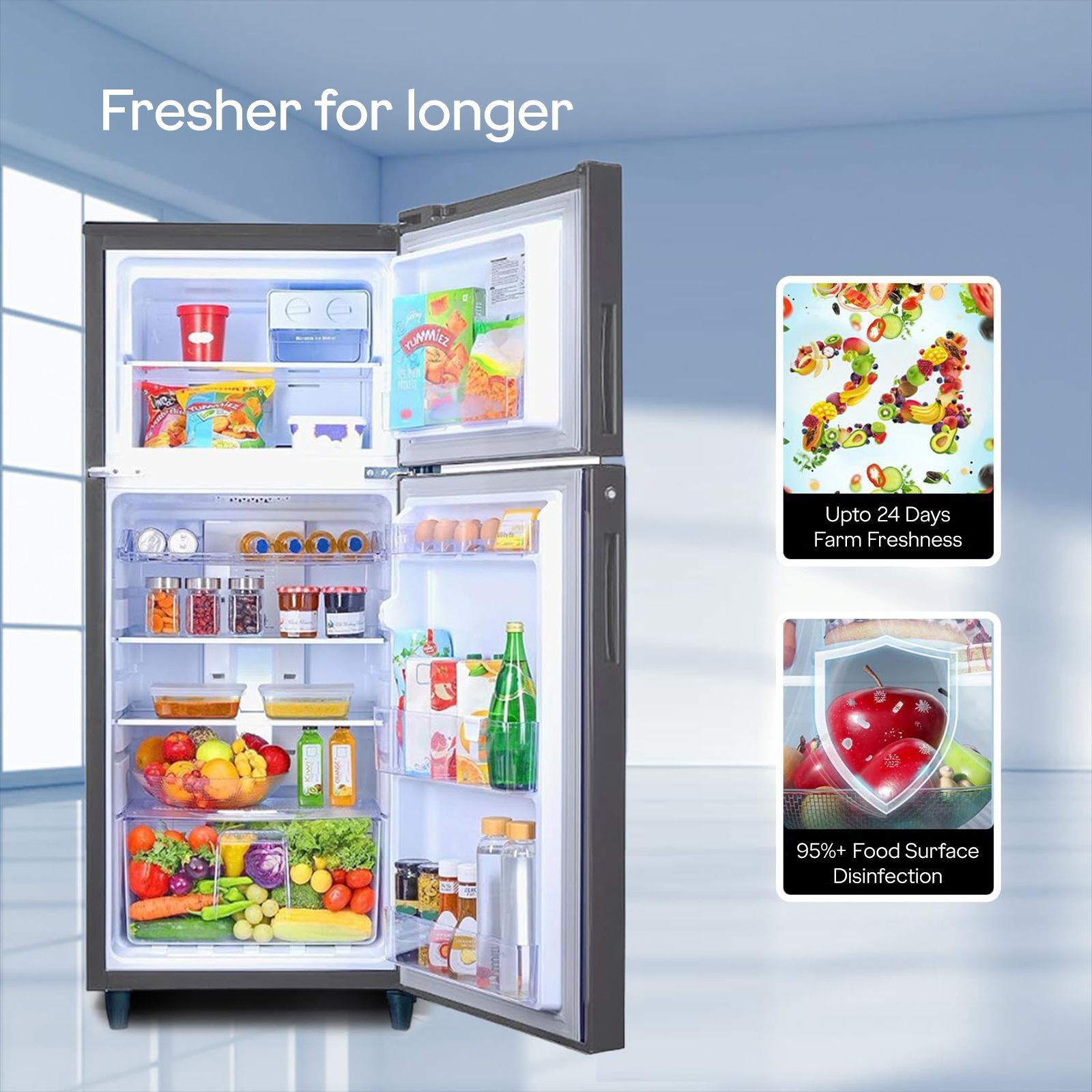 Godrej Eon Alpha 238 Litres 3 Star Frost Free Double Door Refrigerator with Advanced Inverter Technology (RT EON ALPHA 270C RI ST GL, Steel Glow)