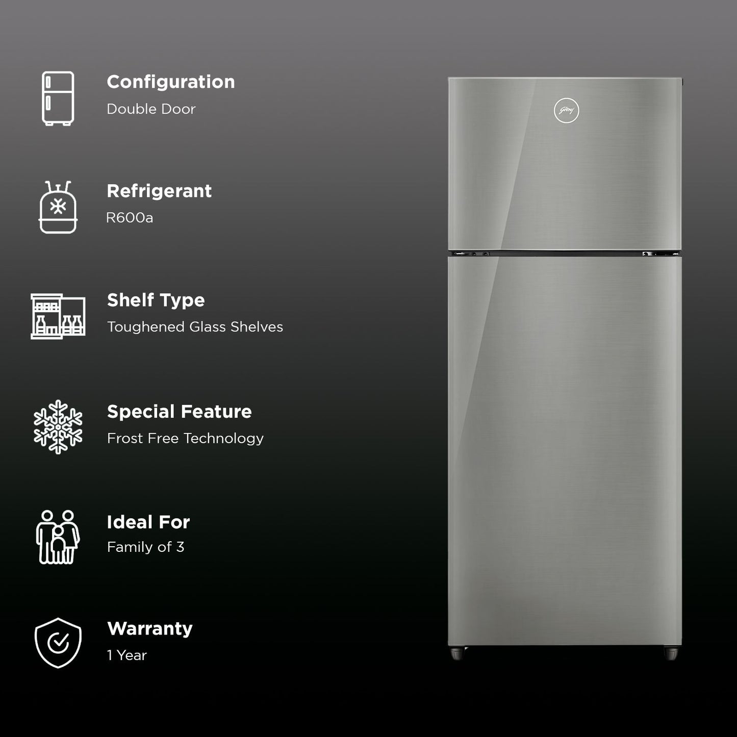 Godrej Eon Alpha 238 Litres 3 Star Frost Free Double Door Refrigerator with Advanced Inverter Technology (RT EON ALPHA 270C RI ST GL, Steel Glow)