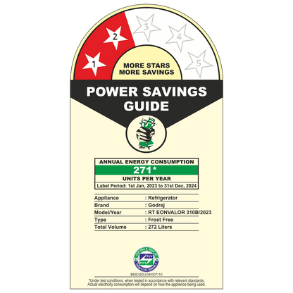 Godrej Eon Valor 272 Litres 2 Star Frost Free Double Door Refrigerator with Cool Balance Technology (RT EONVALOR 310B RI, Fossil Steel)