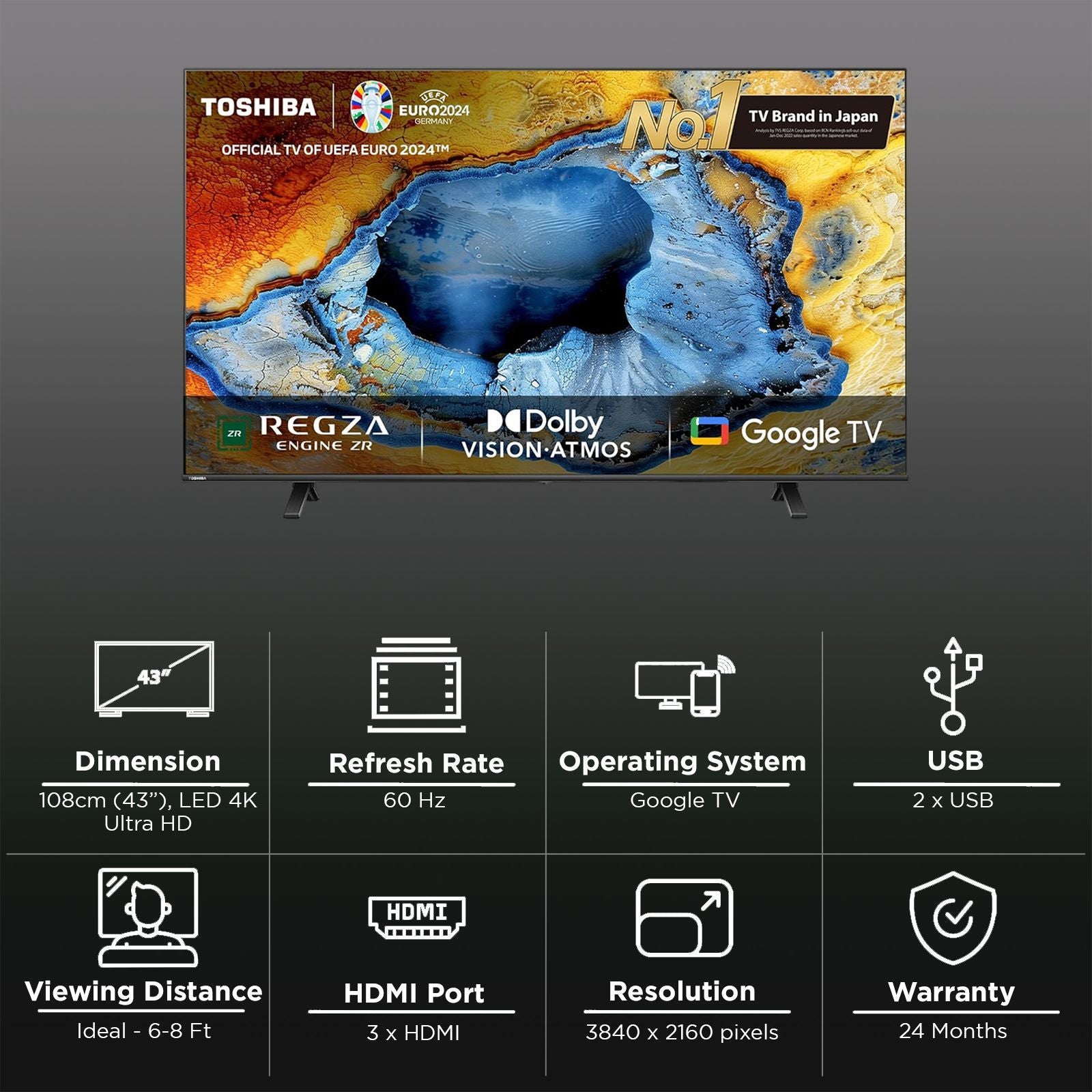 TOSHIBA C350NP 108 cm (43 inch) 4K Ultra HD LED Google TV with Regza Engine 4K (2024 model)