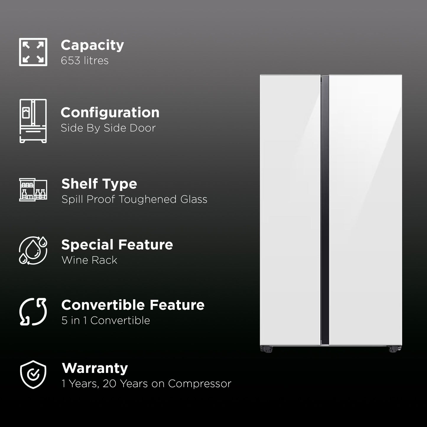 SAMSUNG 653 Litres 3 Star Frost Free Side by Side Door Smart Wifi Enabled Refrigerator with Twin Cooling Plus Technology (RS76CB81A312/HL, Clean White)