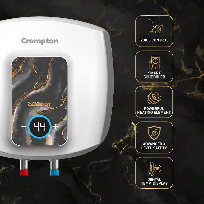 Crompton Solarium Qube IOT 15 Litre 5 Star Vertical Smart Geyser with Alexa & Google Assistant Compatibility (White)
