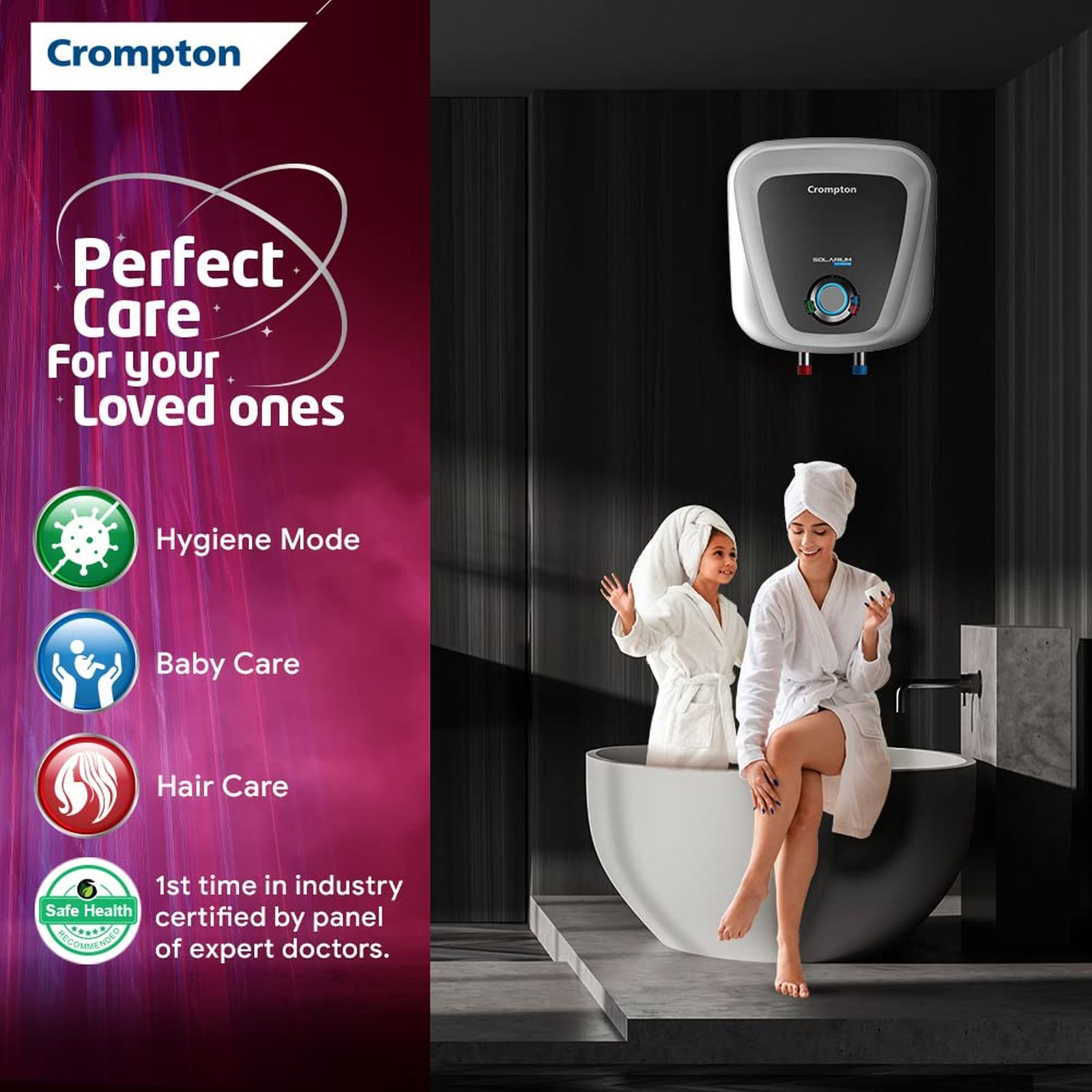 Crompton Solarium Care 10 Litre 5 Star Vertical Storage Geyser with Advanced 3 Level Safety (White)