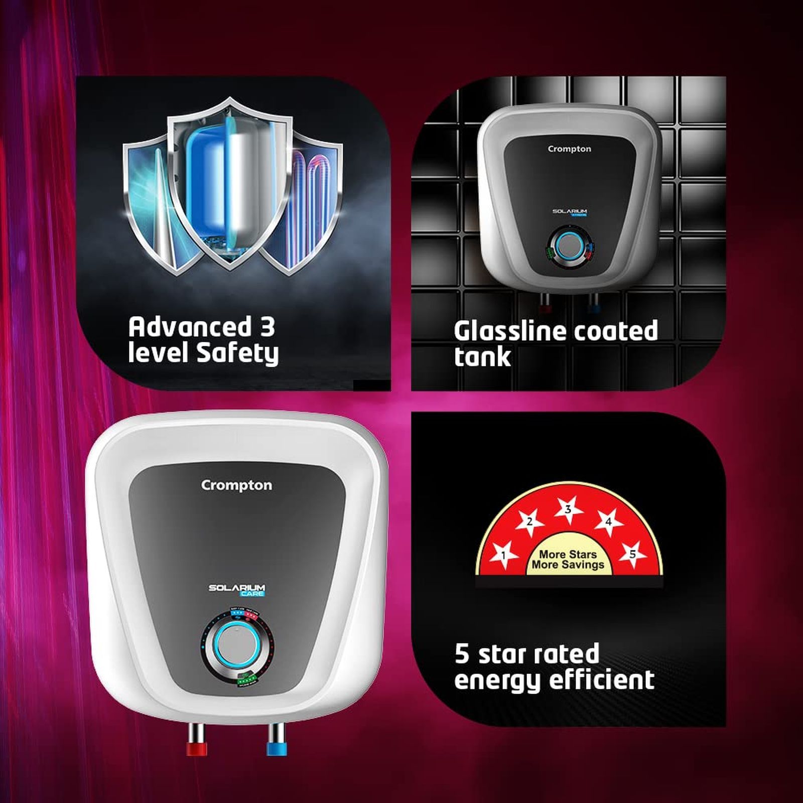 Crompton Solarium Care 25 Litre 5 Star Vertical Storage Geyser with Powerful Heating Element (White)