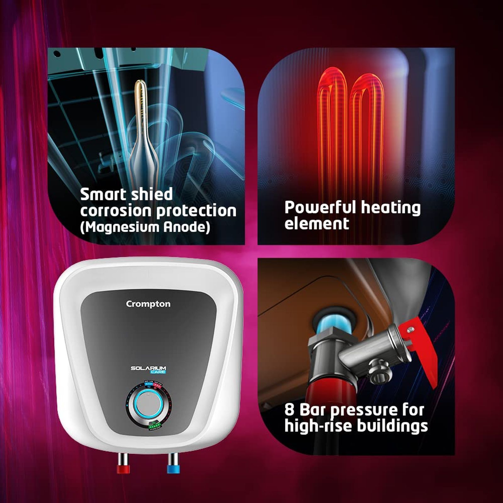 Crompton Solarium Care 25 Litre 5 Star Vertical Storage Geyser with Powerful Heating Element (White)