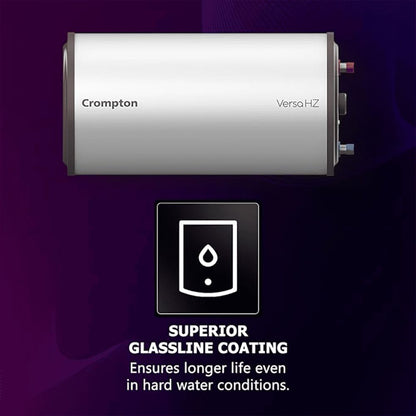 Crompton Versa HZ 15 Litre 3 Star Horizontal Storage Geyser with Advanced 3 Level Safety (White)