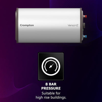 Crompton Versa Hz RHS 25 Litre 3 Star Horizontal Storage Geyser with Powerful Heating Element (White)