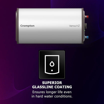 Crompton Versa Hz RHS 25 Litre 3 Star Horizontal Storage Geyser with Powerful Heating Element (White)