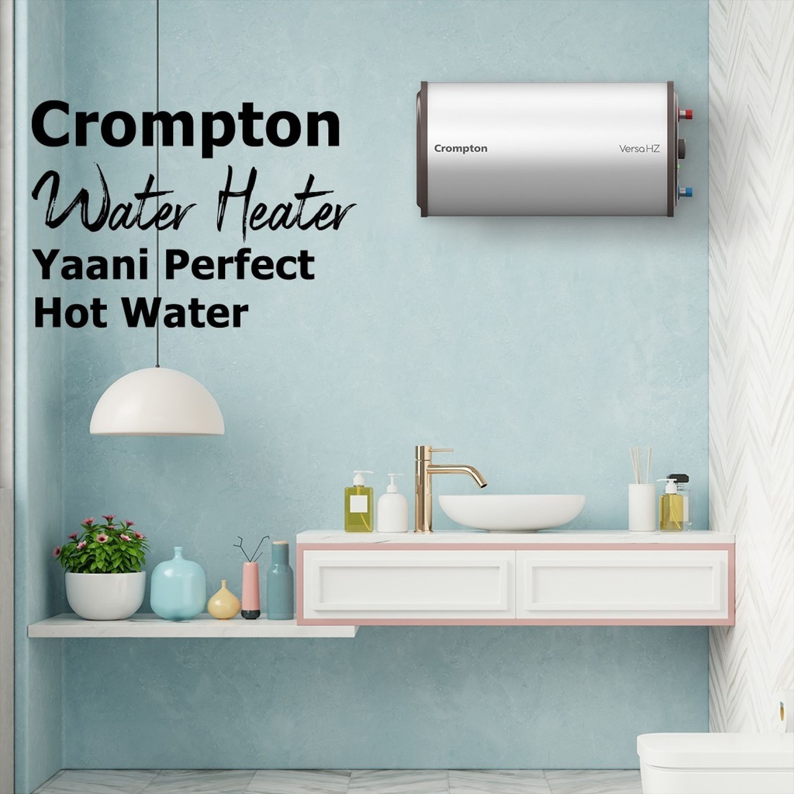 Crompton Versa Hz RHS 25 Litre 3 Star Horizontal Storage Geyser with Powerful Heating Element (White)
