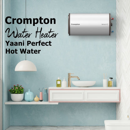 Crompton Versa Hz RHS 25 Litre 3 Star Horizontal Storage Geyser with Powerful Heating Element (White)