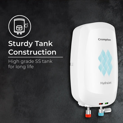 Crompton Hydrajet 3 Litre 5 Star Vertical Instant Geyser with Advanced 4 Level Safety (White)