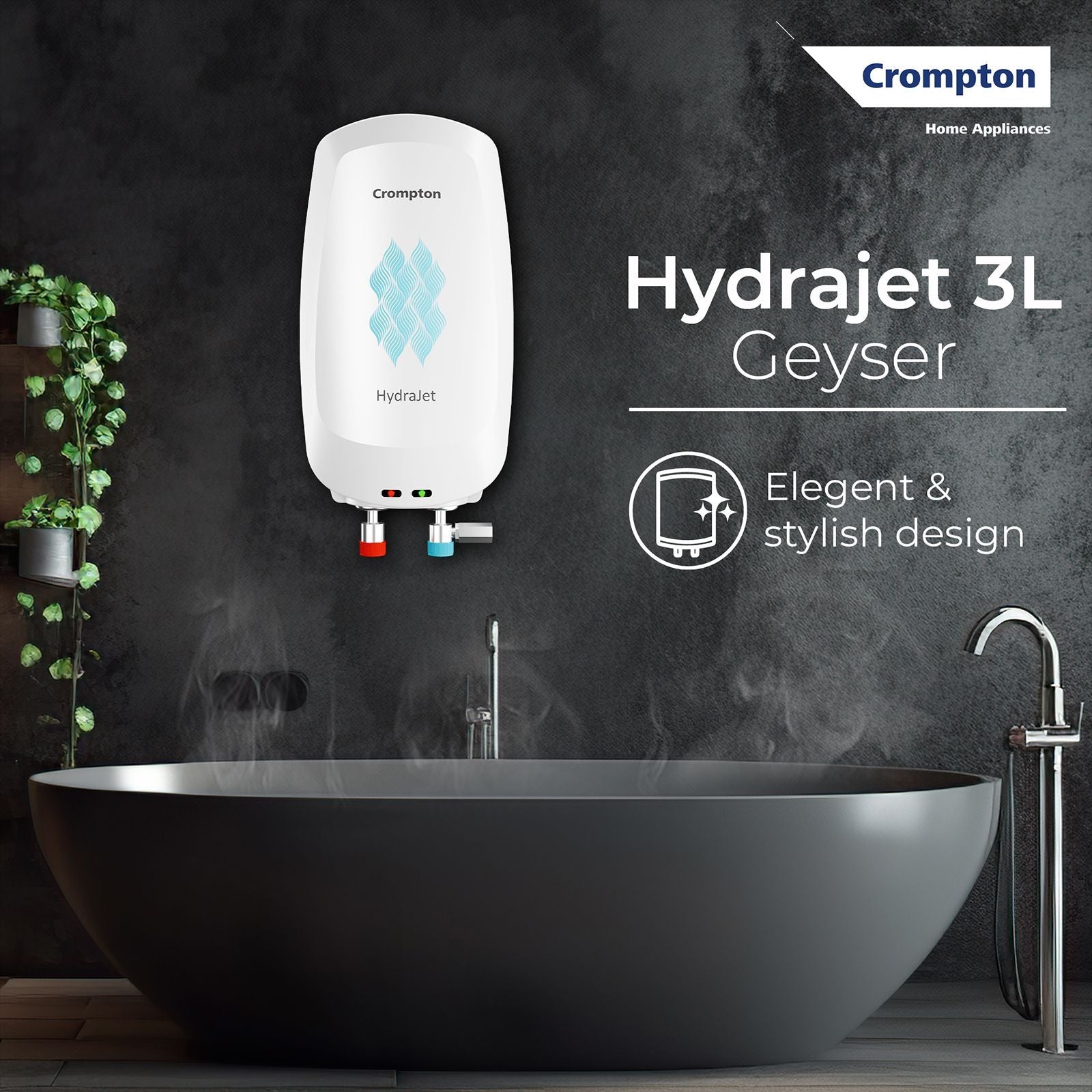 Crompton Hydrajet 3 Litre 5 Star Vertical Instant Geyser with Advanced 4 Level Safety (White)
