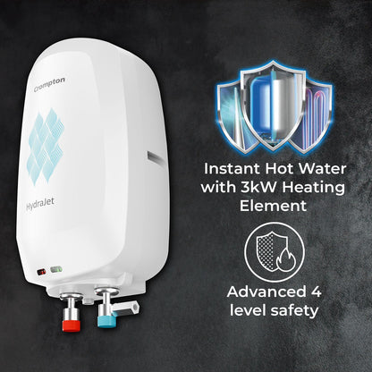 Crompton Hydrajet 3 Litre 5 Star Vertical Instant Geyser with Advanced 4 Level Safety (White)