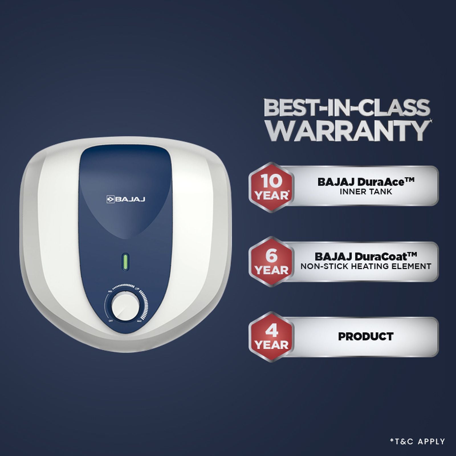 BAJAJ Armor Series Pentacle 10 Litre 5 Star Vertical Storage Geyser with Swirl Flow Technology (White and Blue)