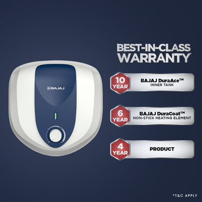 BAJAJ Armor Series Pentacle 10 Litre 5 Star Vertical Storage Geyser with Swirl Flow Technology (White and Blue)