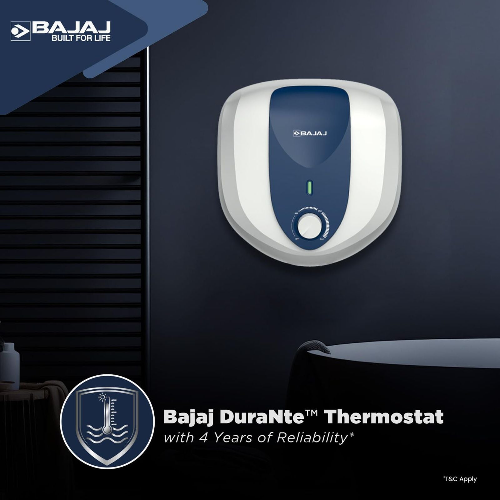 BAJAJ Armor Series Pentacle 10 Litre 5 Star Vertical Storage Geyser with Swirl Flow Technology (White and Blue)