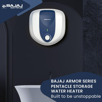BAJAJ Armor Series Pentacle 15 Litre 5 Star Vertical Storage Geyser with Swirl Flow Technology (White and Blue)