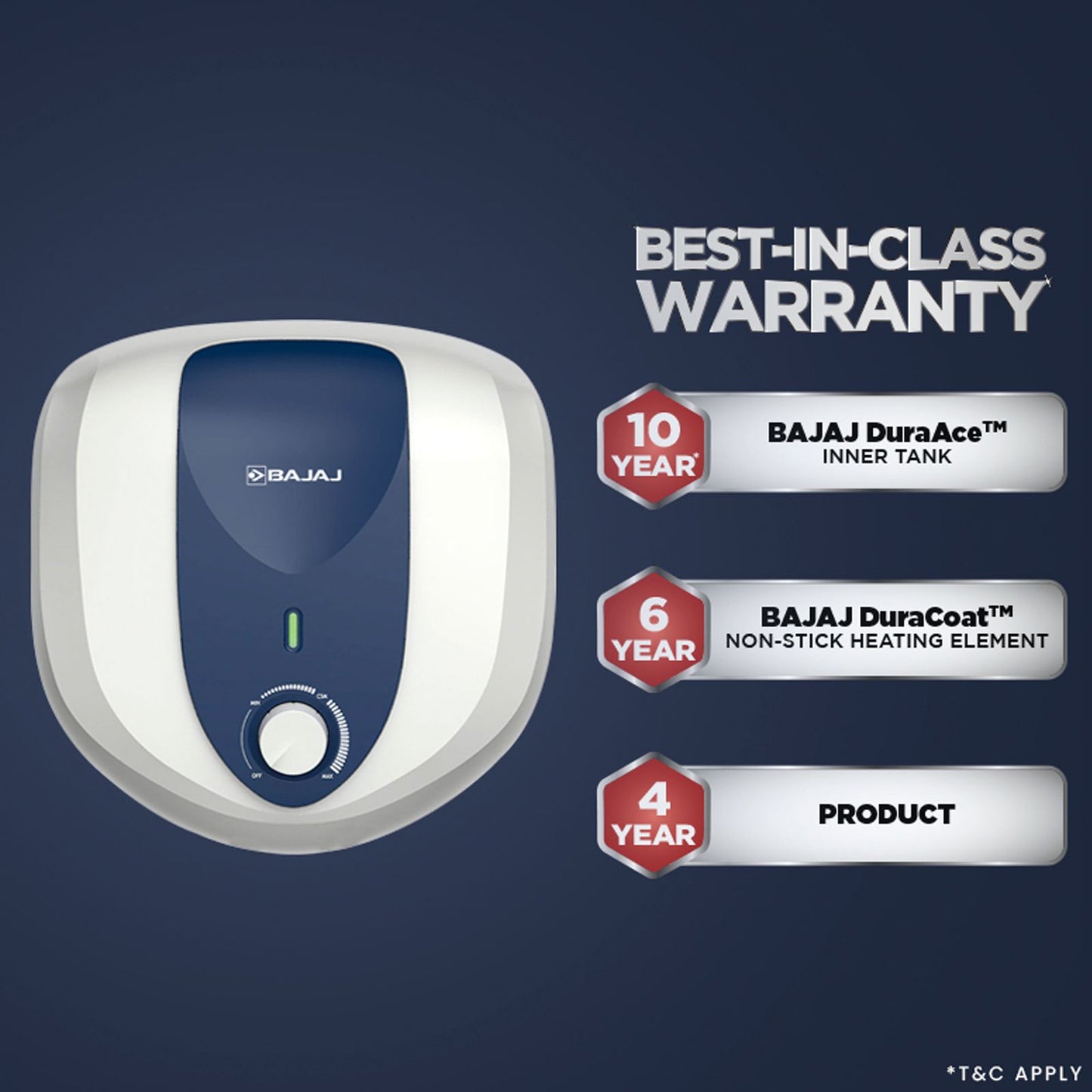 BAJAJ Armor Series Pentacle 15 Litre 5 Star Vertical Storage Geyser with Swirl Flow Technology (White and Blue)