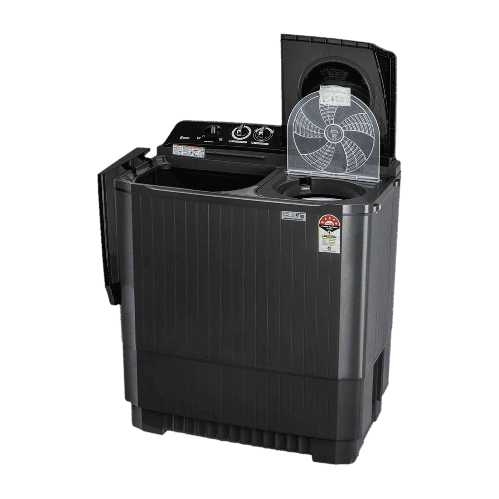 LG 8.5 kg 5 Star Semi Automatic Washing Machine with Roller Jet Pulsator (P8535SLMZ, Full Black)