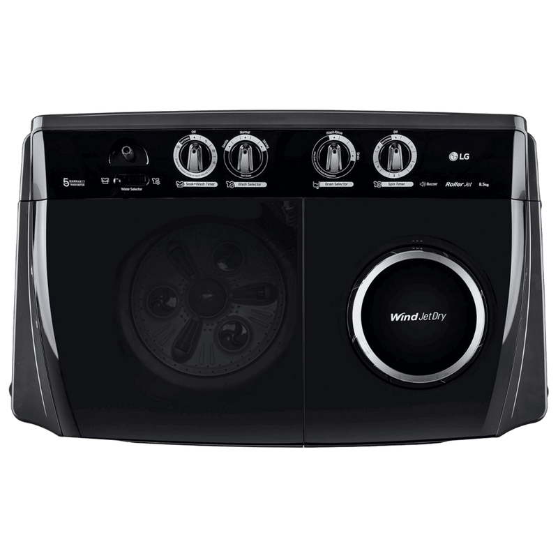 LG 8.5 kg 5 Star Semi Automatic Washing Machine with Roller Jet Pulsator (P8535SLMZ, Full Black)