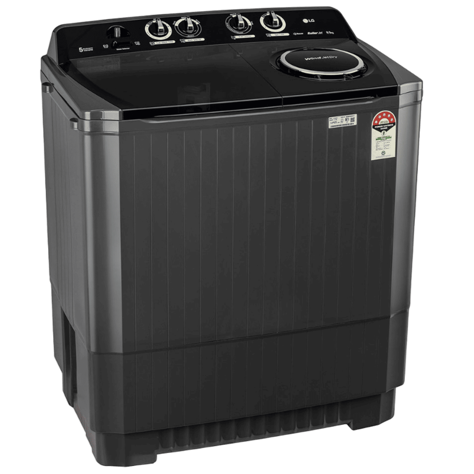 LG 8.5 kg 5 Star Semi Automatic Washing Machine with Roller Jet Pulsator (P8535SLMZ, Full Black)