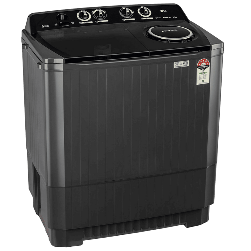 LG 8.5 kg 5 Star Semi Automatic Washing Machine with Roller Jet Pulsator (P8535SLMZ, Full Black)