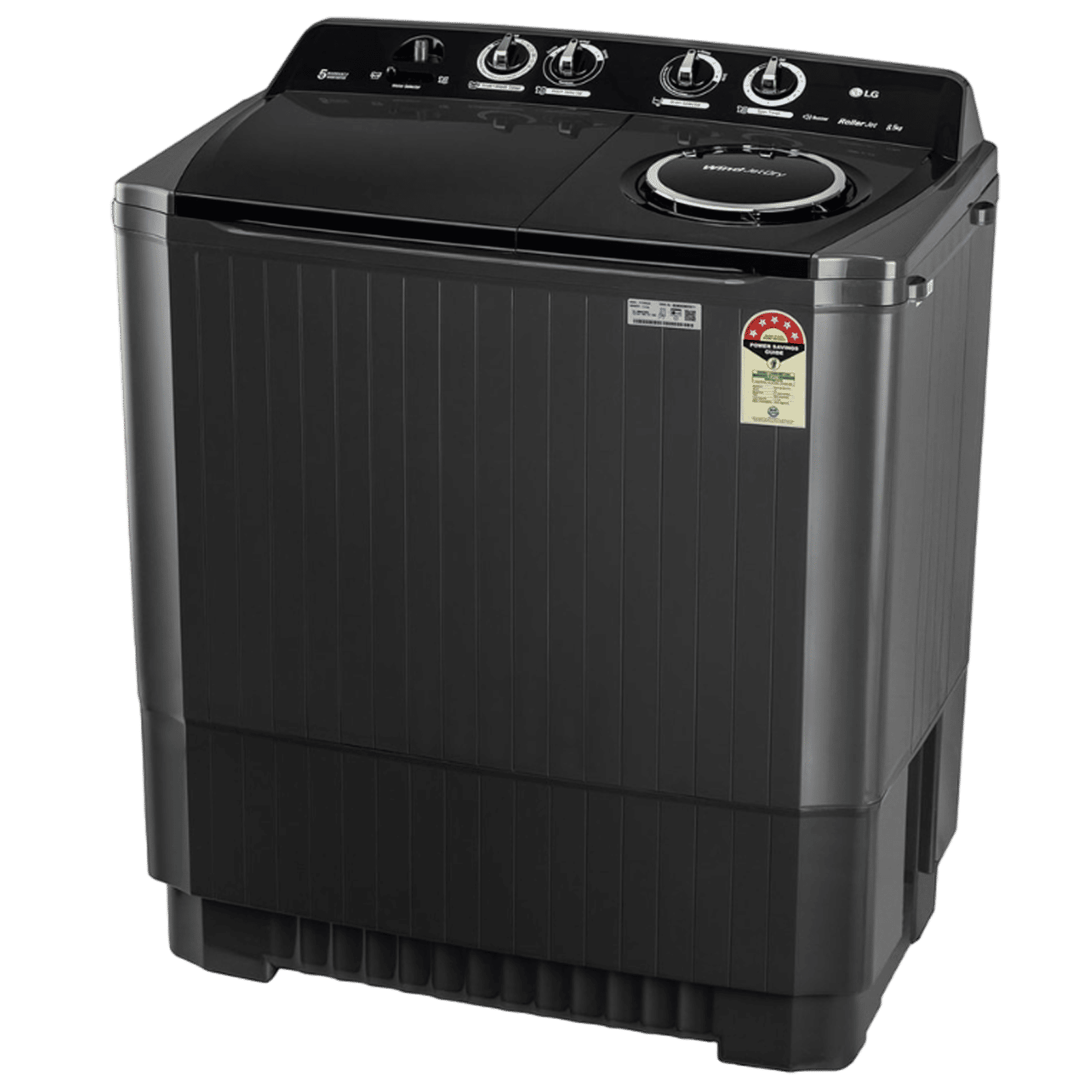 LG 8.5 kg 5 Star Semi Automatic Washing Machine with Roller Jet Pulsator (P8535SLMZ, Full Black)