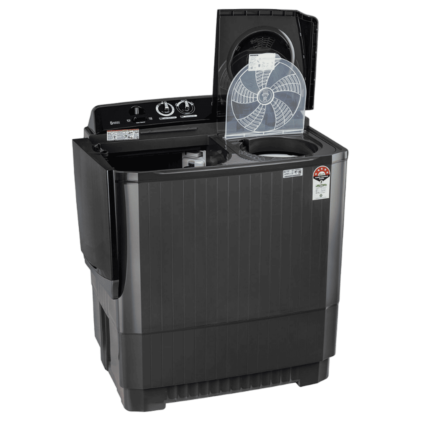 LG 8.5 kg 5 Star Semi Automatic Washing Machine with Roller Jet Pulsator (P8535SLMZ, Full Black)