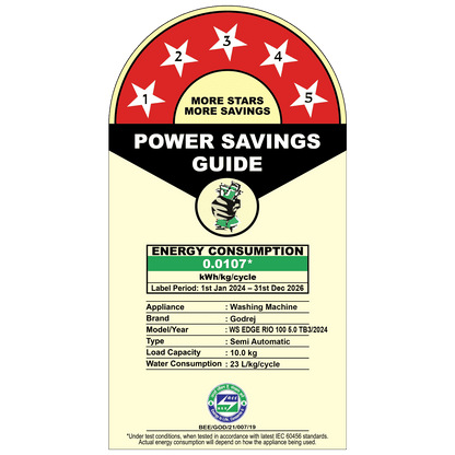 Godrej 10 kg 5 Star Semi Automatic Washing Machine with Aqua Power Pulsator (Edge Rio, WS EDGE RIO 100 5.0 TB3 SLGR, Slate Grey)